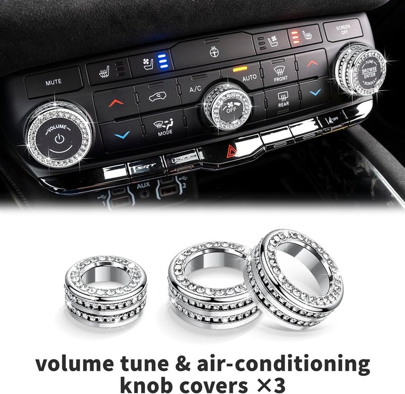 Polodunn for 2021-2026 Dodge Durango Accessories, 6PCS Premium Aluminum Alloy Knob Cover Trim Set (Bling) – Push Start, A/C Climate, Volume & Headlight Switch Covers – Enhanced Grip • Non-Slip - Image 3